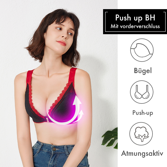 V-neck push-up bra with front closure