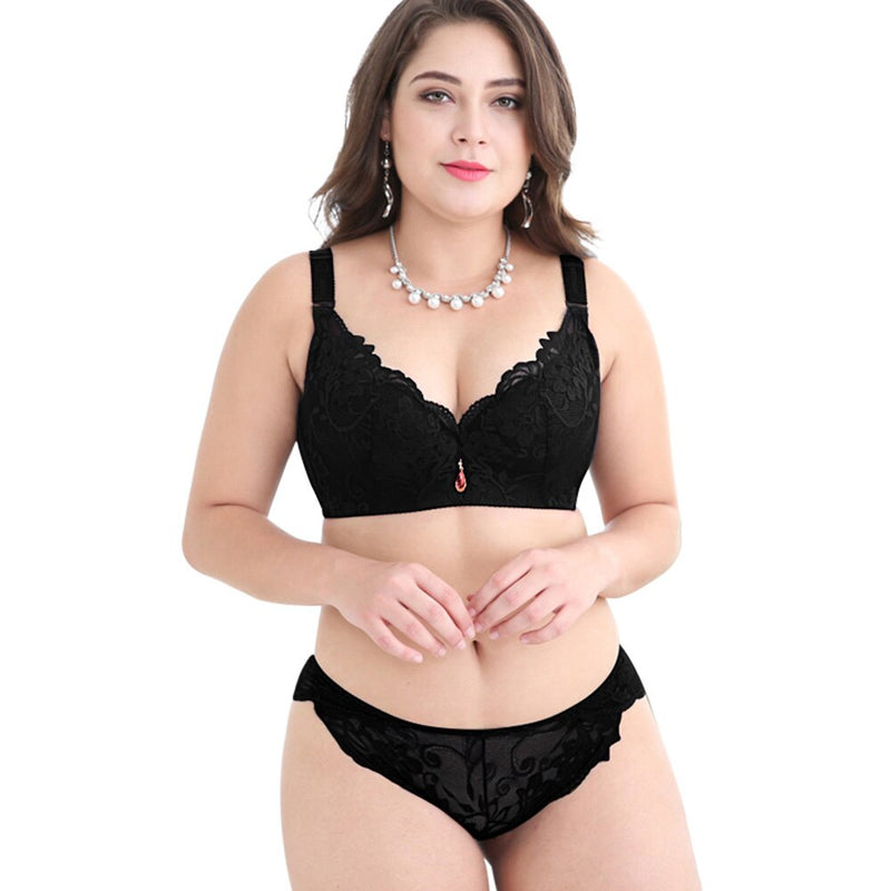 FallSweet Conjunto de sujetador de encaje push up para mujer Conjunto de sujetador y bragas de talla grande Conjunto de lencería sexy Blanco Negro